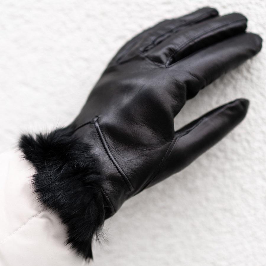 Women's hairsheep leather gloves lined with rabbit fur BLACK 2S1125